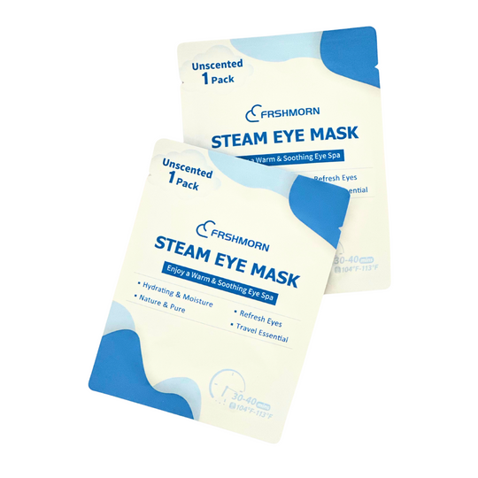 Two, single-use, steam eye mask packages on a white background