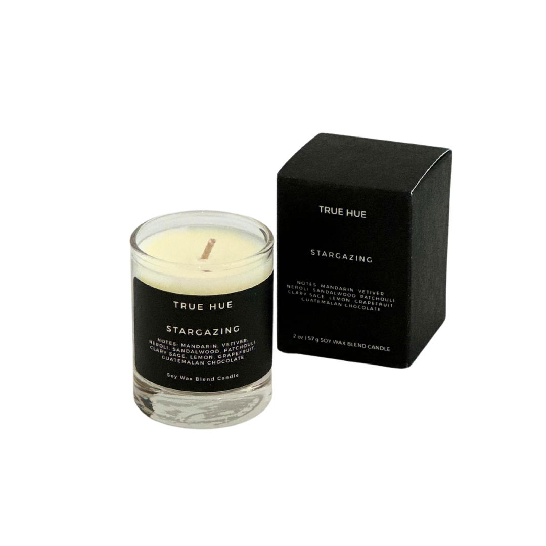 True Hue stargazing candle with packaging on a white background